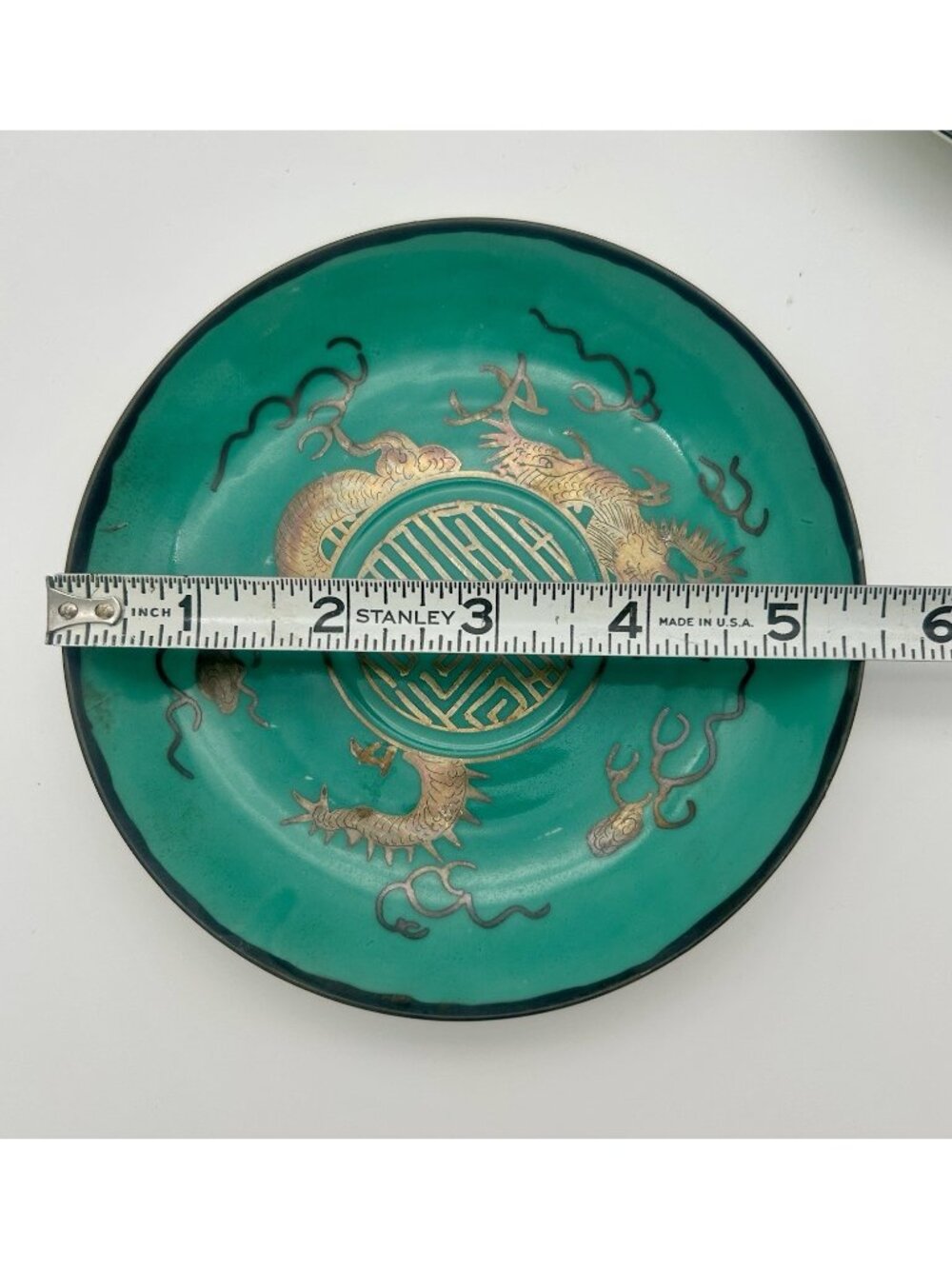 4 Hand Painted Japanese Porcelain Teacups w/Saucers & 2 Plates 7"-Teal Dragons - Picture 7 of 16